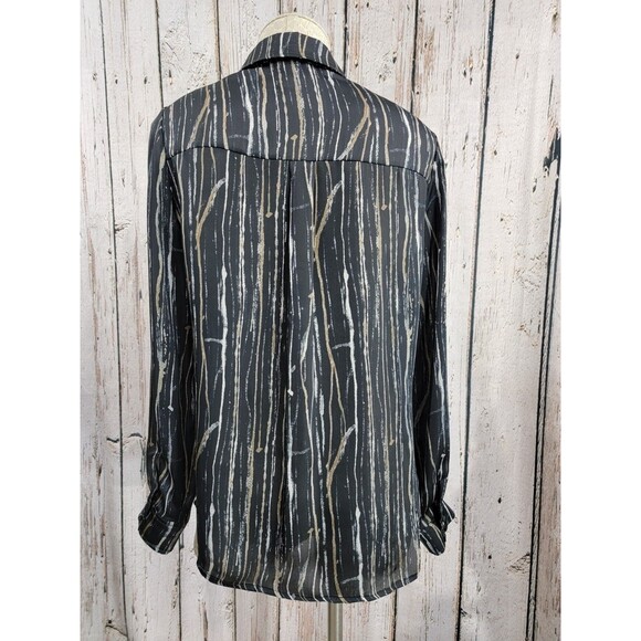 LM Women's Size 8 Zelda Black & Gold LS Silky Button Down Dress Shirt Blouse EUC - Picture 7 of 9